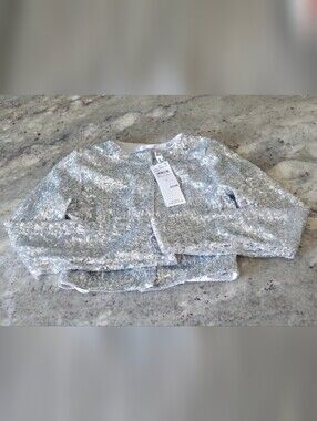 Good American Metallic Silver Sequin Top